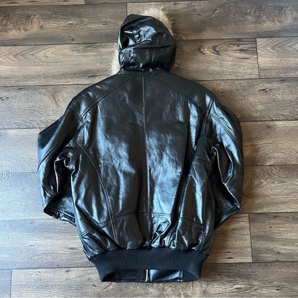 Pelle Pelle Men's Vintage Fur Hooded Leather Jacket Black Size 40 NEW - Picture 3 of 15
